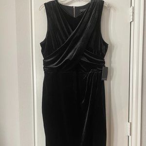 Eloquii Black Velvet Midi Dress with Asymmetrical hem
